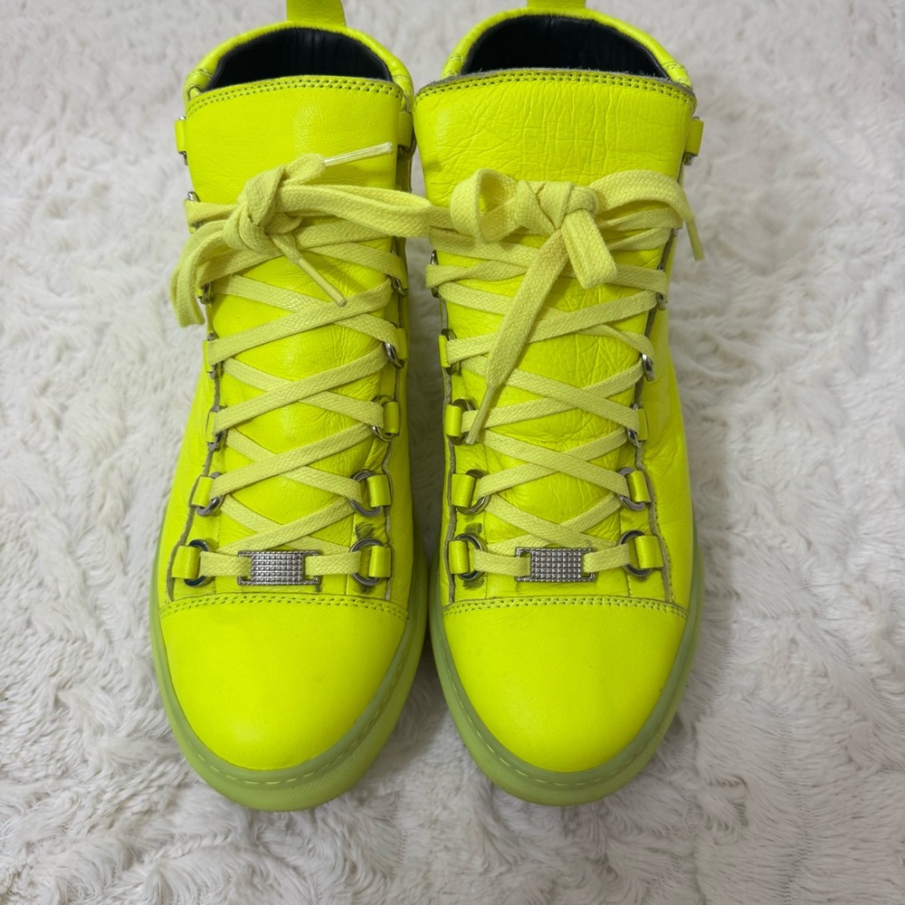 Balenciaga Arena Leather High Neon Sneakers Yellow 433296 Size 38 - Picture 12 of 12
